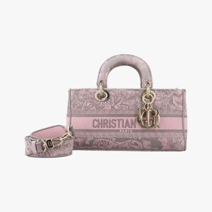 Christian Dior Medium Lady D-joy Toile De Jouy Grau Pink X Gray Canvas Bo-ma-023